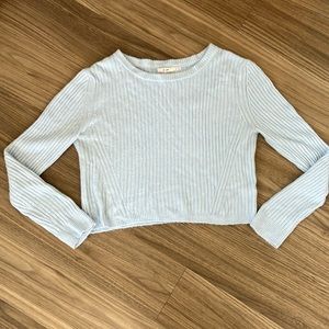 Mi Ami Ribbed Sky Blue Cropped Long Sleeve Shirt - Francesca's - Size Medium